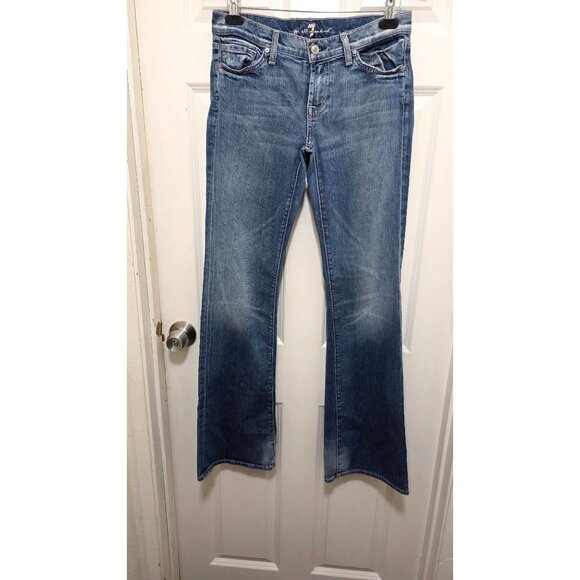 7 For All Mankind Flare Women's Blue Bootcut Jeans Size 29 Distressed Denim - Picture 2 of 10